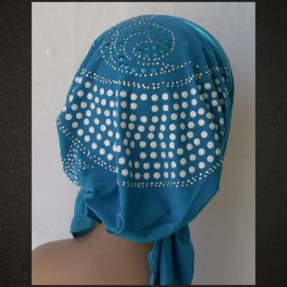 Turquoise Pre-Tied Stud Fashion Cap Slip On Bonnet Hijab Undercap  #5 - Picture 1 of 3